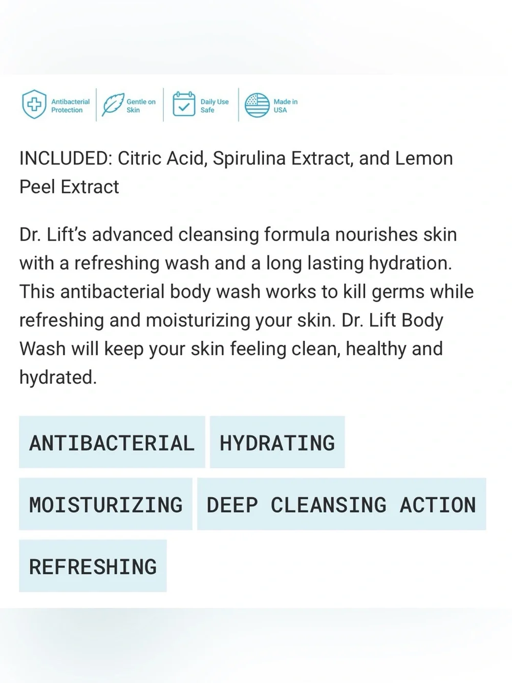 Dr. Lift Antibacterial Body Wash for ALL AGES NEW